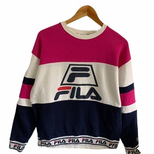 vintage 90s fila sweatshirt big logo tricolour pink jumper pullover vintage fila spellout crewneck sweatshirt