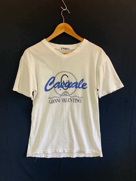 Valentino, vintage gianni valentino tshirt big logo italy designer medium size single stitch vintage 90s shirts white valentino