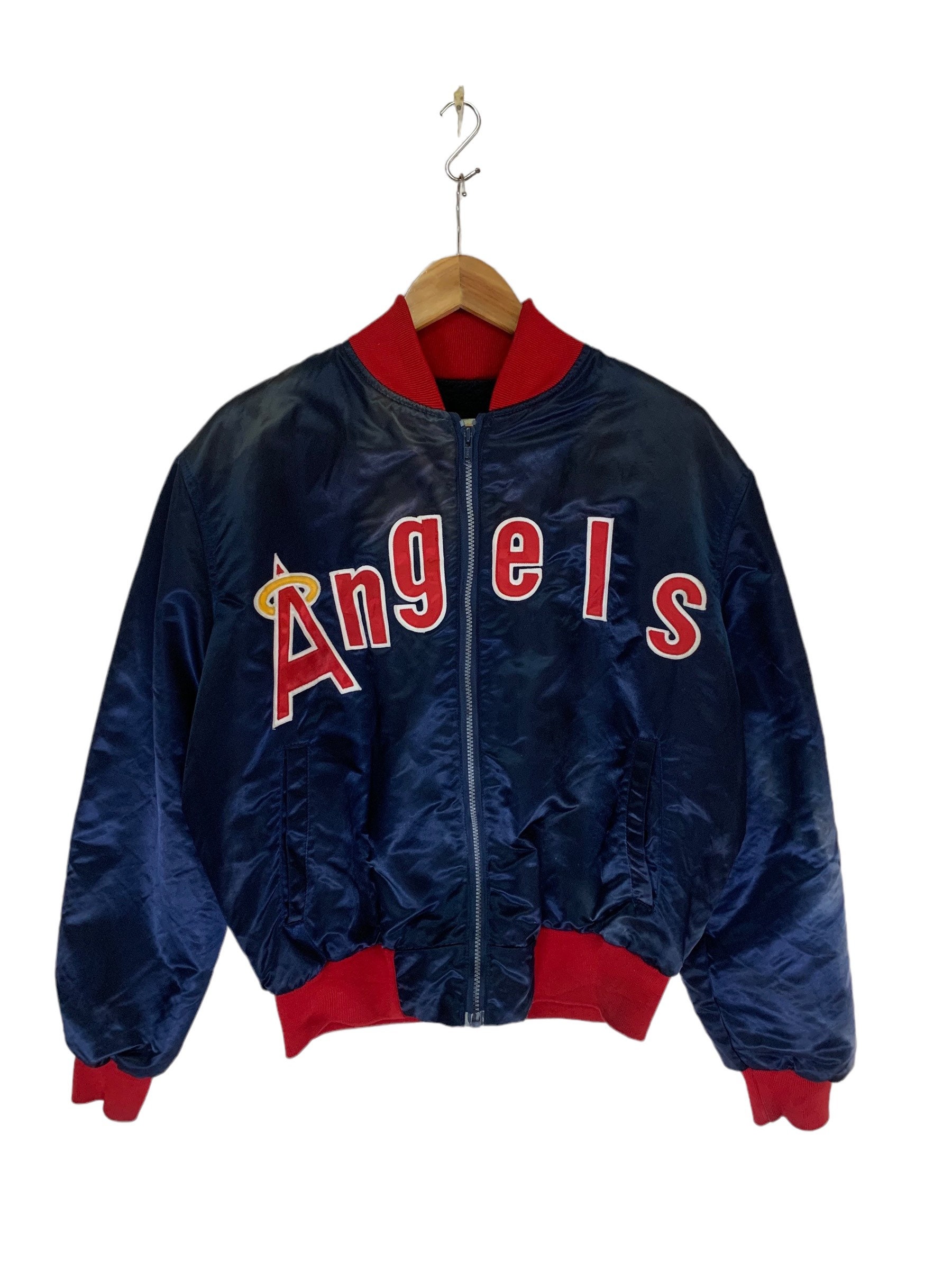 Vintage 80s 90s Mac Murray Los Angeles Angels Satin Bomber Lining Wool  Jacket Mlb Made in Usa Sun Faded 