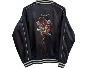 vintage sukajan traditional japan wear jacket dragon logo embroidery