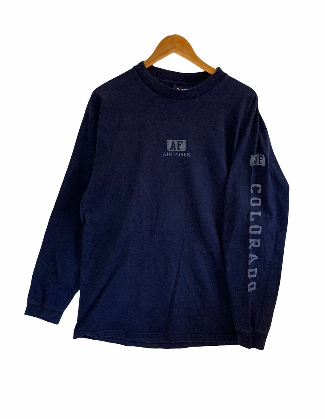 【DISCERNMENT】Vintage printing air force sweat shirt Vintage Oarsman 913 Air Force Base Blue Sweatshirt Large US
