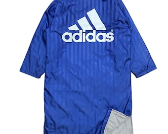 Vintage 90er Jahre Adidas Parkas Winterjacke Big Logo drei Streifen blaue lange Jacke