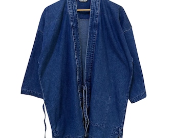 vintage 90s indigo cardigan kimono jacket outwear denim fashion