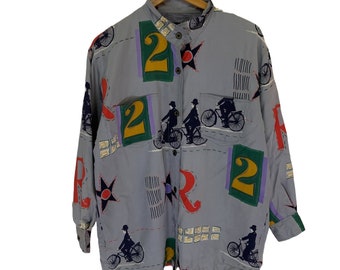 vintage 90s jeanjaures jacket button ups full over print very rare item