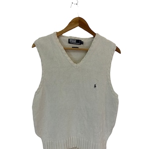 gilet in maglia vintage anni &#39;90 polo ralph lauren piccolo logo pony gilet bianchi