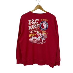 vintage t&c surf sweatshirt jumper pullover big logo medium size red sweatshirt surfboard style fashion hip hop swag