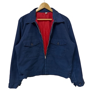 Vintage Unitog Navy Blue Work  Crop Jacket with Red Lining - Made in USA, Durable Press, Size Medium
