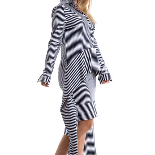 Extravagant Office Dress, Striped Asymmetrical Shirt Dress, Long Sleeve Gray Tunic Dress, Business Knee Length Avantgarde Dress shops