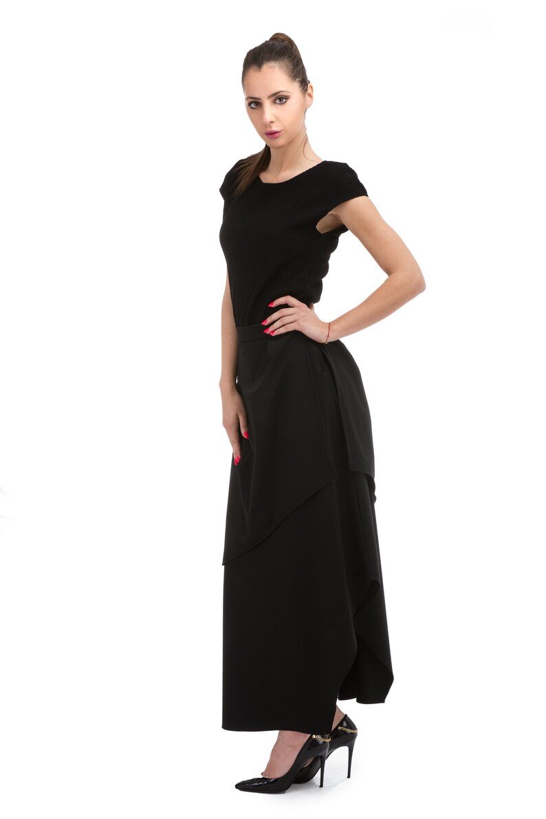 Extravagant Skirt Woman Black Skirt Two Layer Skirt Wide | Etsy