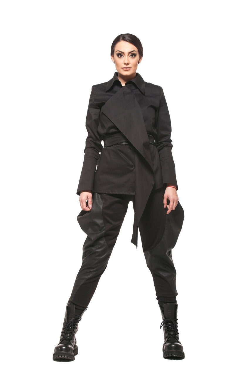 Extravagant Woman Shirt Wrap Around Black Top Avantgarde | Etsy