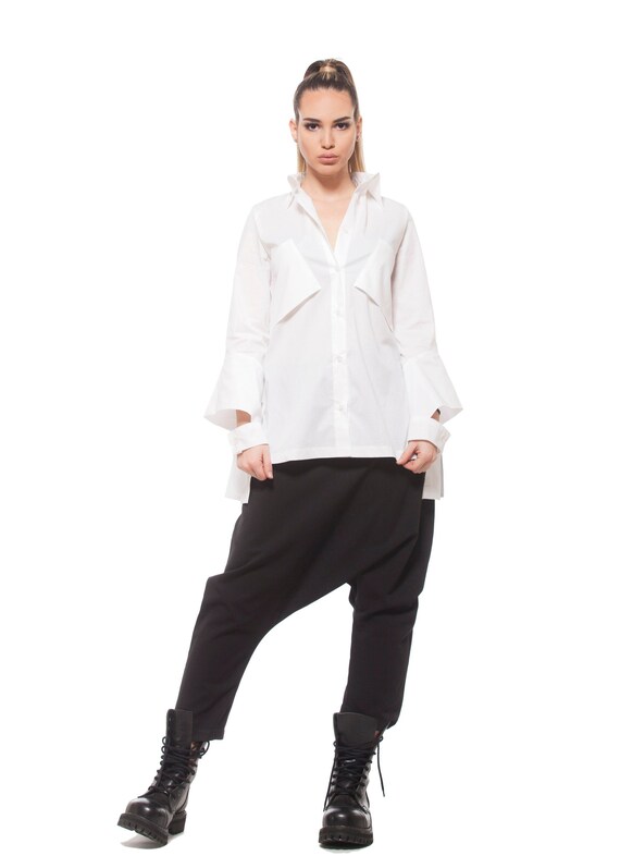 plus size oversized white button down shirt