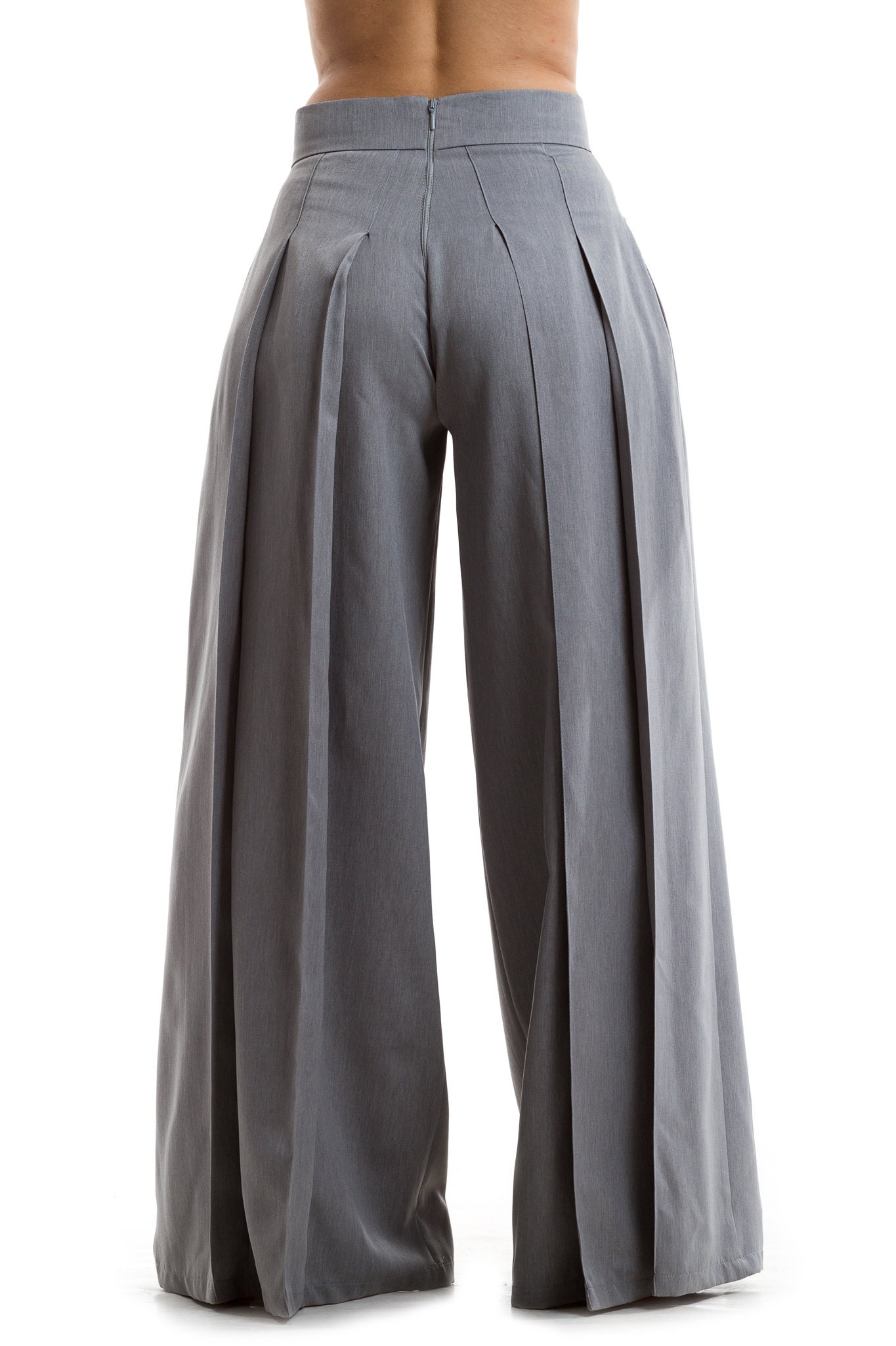 Women Wide Leg Pants Grey Palazzo 