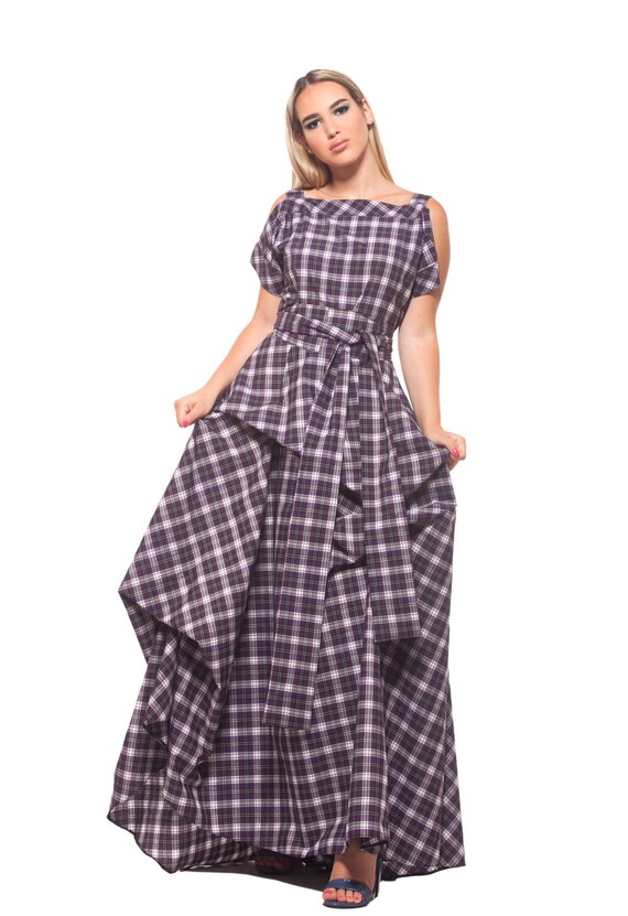 plaid evening dress