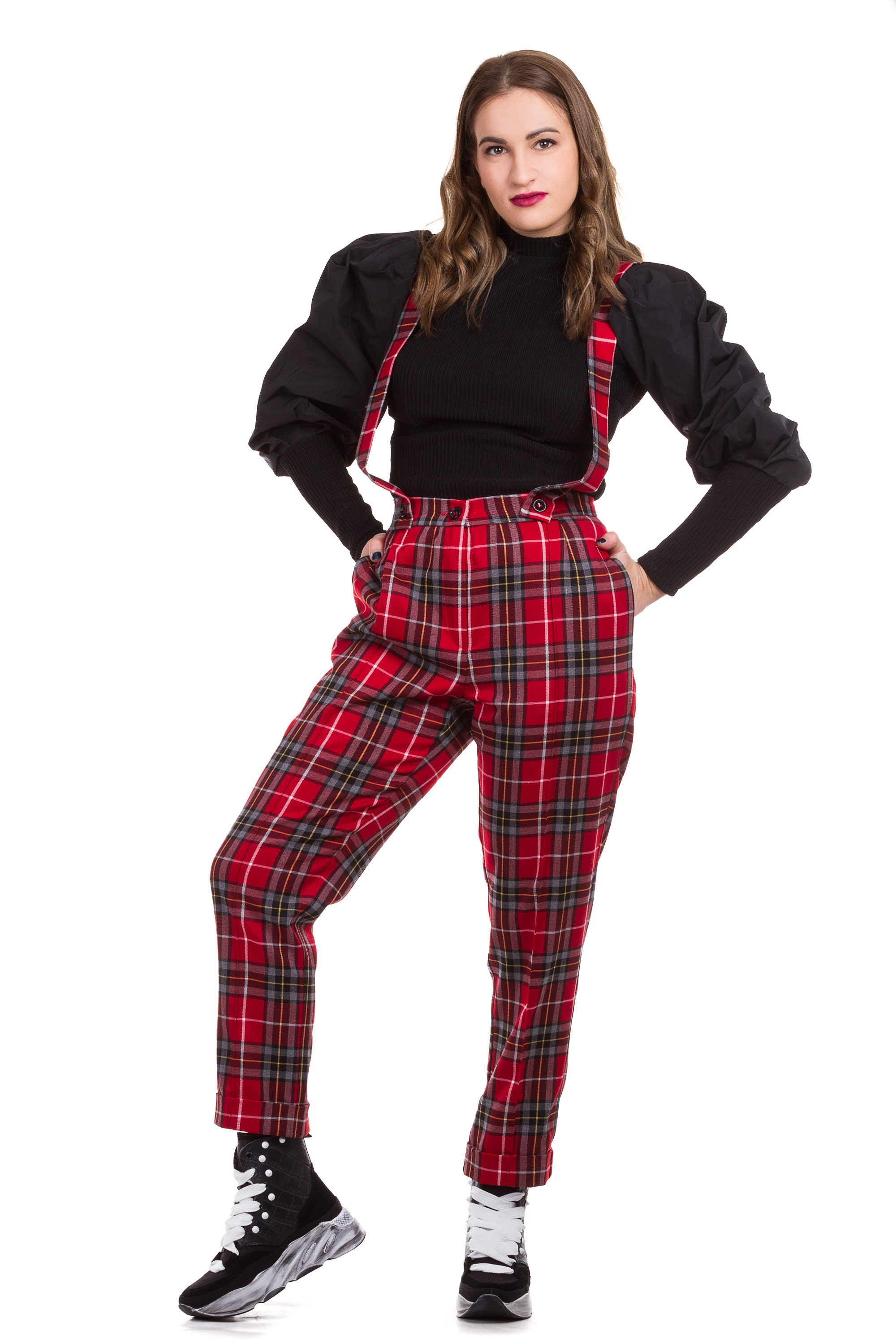 Tartan Pants High Waist Plaid Pants Suspender Pants College Etsy UK