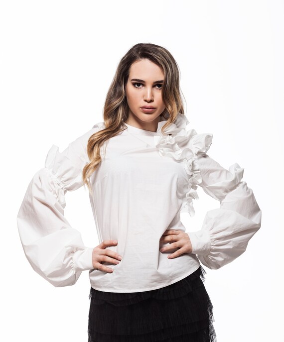 white dress shirt with puffy sleeves