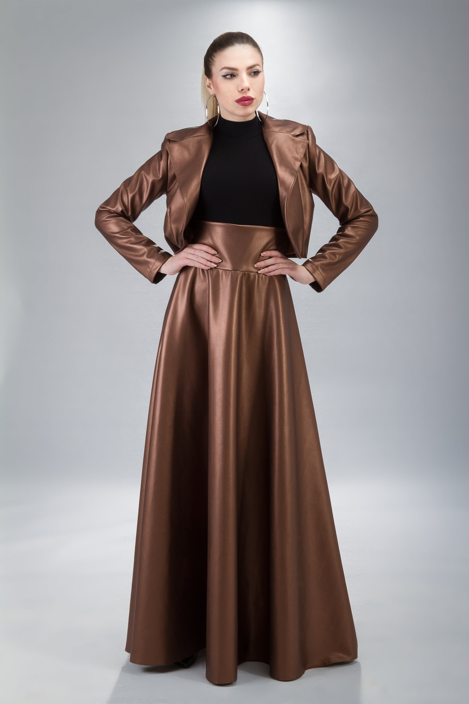 Brown Gold Faux Leather Jacket Statement Short Jacket Eco Etsy