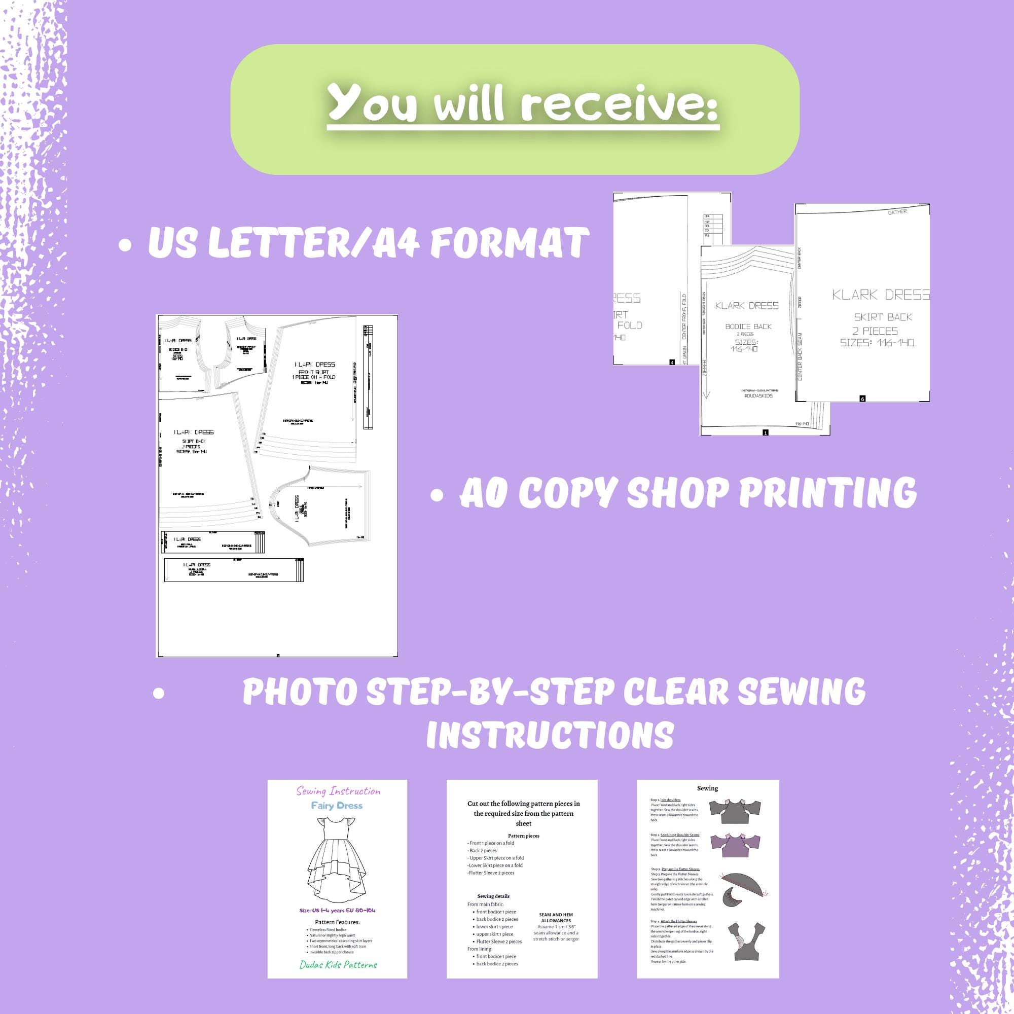 Layered Tulle Dress PDF Sewing Pattern | High Low Skirt Girl Dress ...