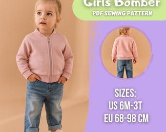 Girls Knit Bomber | Toddler Jacket PDF Sewing Pattern (6M–3Y) | Printable PDF Download