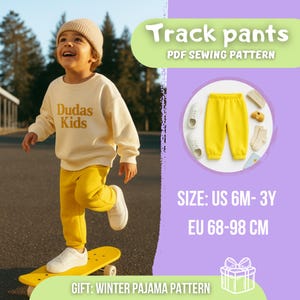 Modello di cucito PDF per pantaloni da jogging per bambini: pantaloni da tuta facili per bambini piccoli (6 M-3T)
