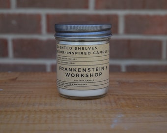 Frankensteins verkstad | Frankenstein | Bokljusdoft | Bokinspirerat ljus | Litterärt ljus | Gåva till läsaren | Bokmalspresent