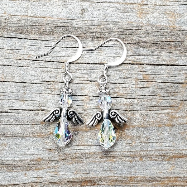 Swarovski Cyrstal AB Angel Earrings, Silver or Gold Findings, silver or gold findings available, hypoallergenic earwire options