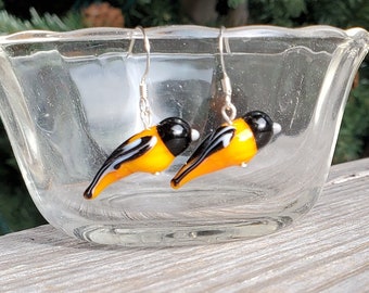 Baltimore Oriole Handmade Glass Earrings - with silver or gold findings
