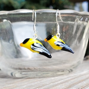 Handmade Lampwork Glass Goldfinch Earrings - with silver or gold findings