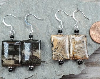 Brown Petrified Wood Earrings, Gold or Silver Findings, Hypoallergenic earwire options