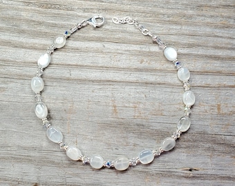 Moonstone and Swarovski Crystal AB Adjustable Anklet, Bracelet, Multiple Sizes Available
