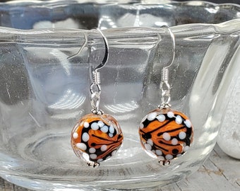 Handmade Lampwork Glass Monarch Butterfly Earrings, Silver or Gold Findings, Hypoallerenic earwire options