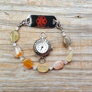 Multi-Color Agate Medical Id Bracelet, Interchangeable band for medical ID or watch face, Durable stretchy band