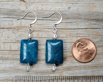 Apatite Rectangular Earrings, Silver or gold findings available, Hypoallergenic earwire options