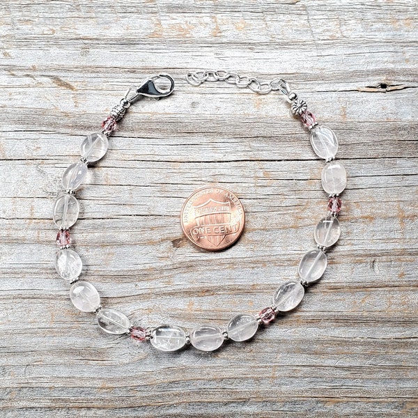 Rose Quartz and Czech Fire Polished Glass Adjustable Anklet, Multiple Sizes Available