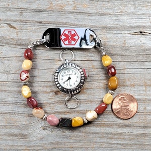 Mookaite Nugget Medical ID Bracelet, Watch Bracelet, Interchangeable bracelet, Multiple sizes available, Medical ID Band