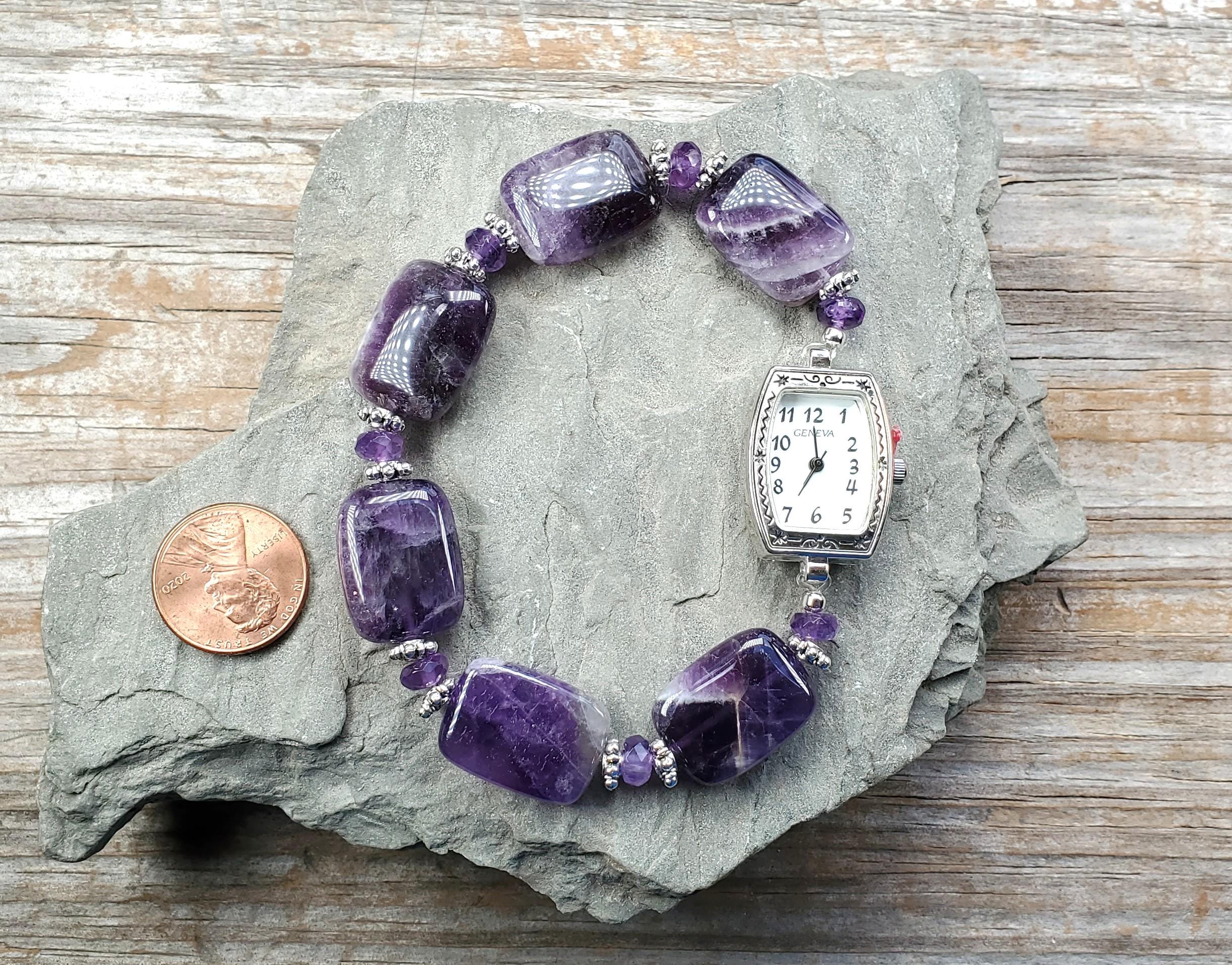 Vintage Lacoral Amethyst Beaded Strand Watch Natural Amethyst Watch For Ladies Silver 925 main image 2