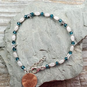 Pink and Blue Rose Quartz Adjustable Length Anklet with Dragonflies, sterling clasp