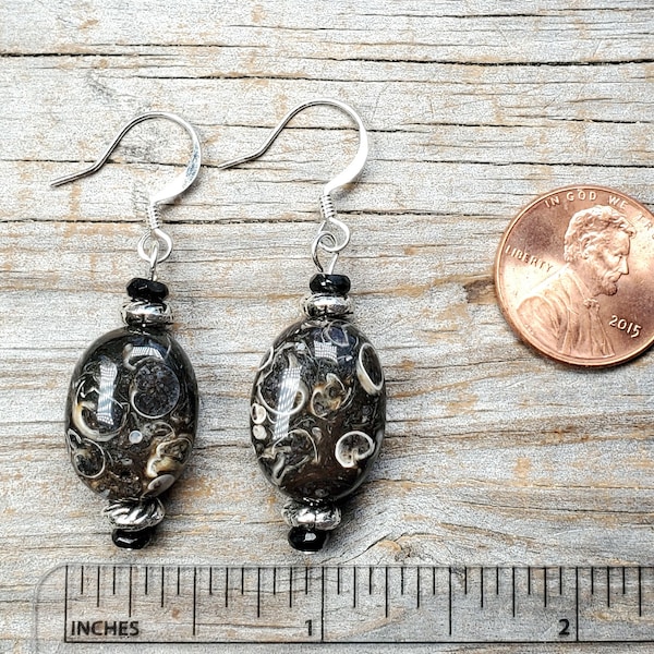 Turitella Agate Fossil Earrings, Fossil snail gemstone, Brown gemstone, hypoallergenic earwire options