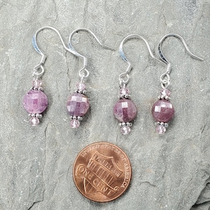 Micro-faceted Ruby Gemstone Earrings, Silver or Gold findings, Hypoallergenic earwire options