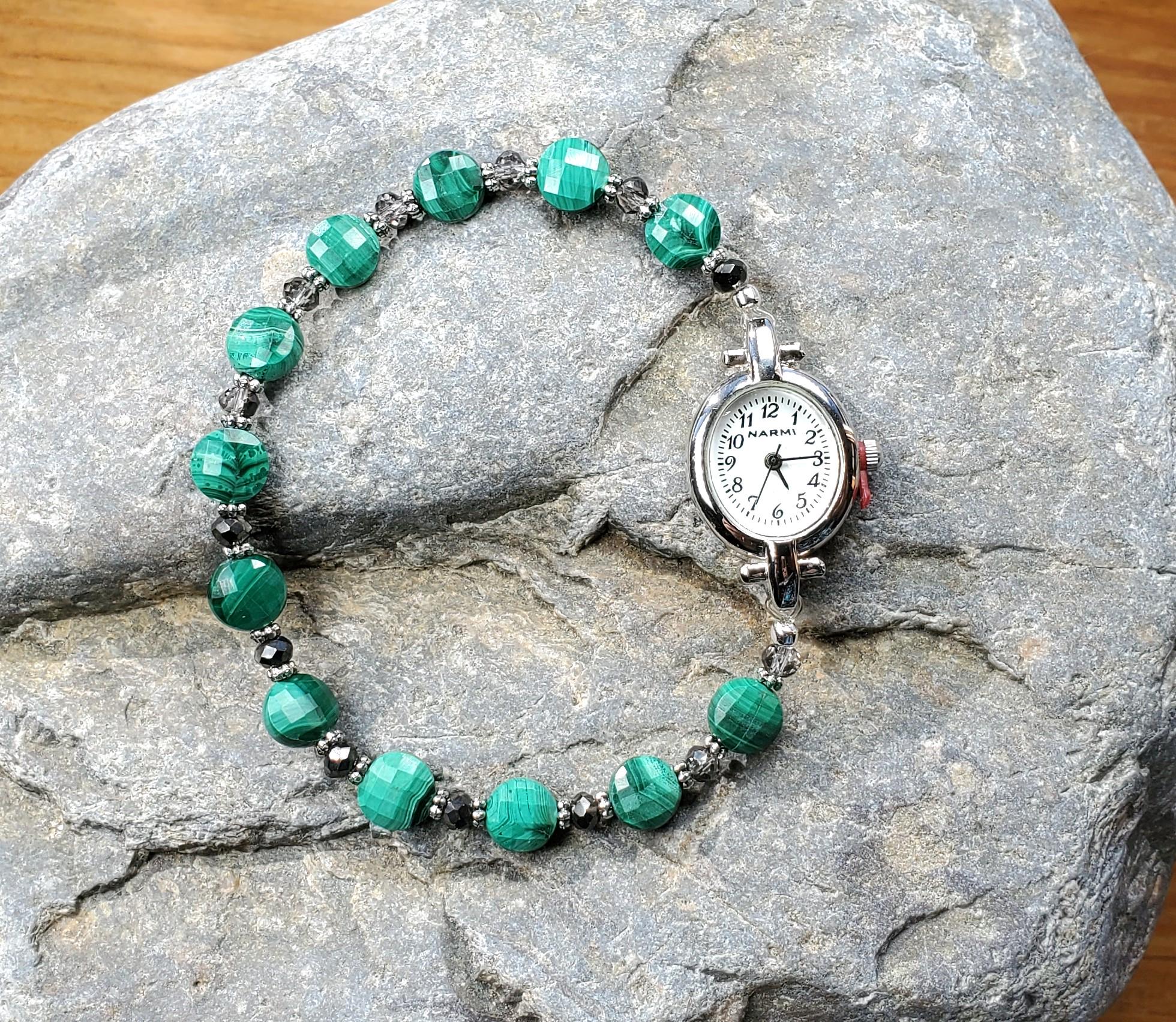 Petite Green Malachite Gemstone Beaded Watch Bracelet, Very 