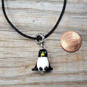 Lampwork Glass Penguin Pendant and Adjustable Length Cord, Multiple lengths available 16 to 24 inches