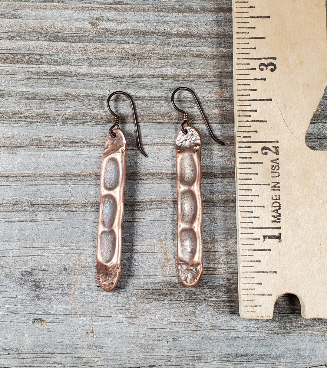 Hand Recycled Copper Peapod Earrings Niobium Earwires Etsy