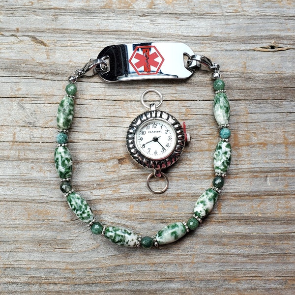 Tree Agate and Fancy Jasper Medical ID Bracelet, Watch Bracelet, Interchangeable bracelet, multiple sizes available