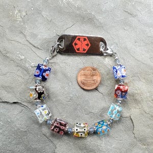 Millefiori Glass Interchangeable Bracelet for Medical ID or Watch Face