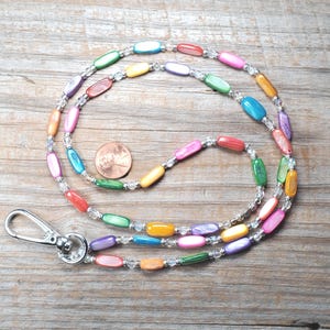 Multi-Color Mother of Pearl Shell Id Lanyard, Badge Holder, Key Holder