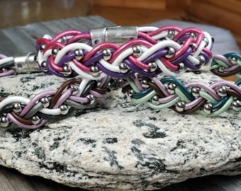 Braided leather bracelet with magnetic clasp, Multiple Sizes Available 6 inches to 10 inches