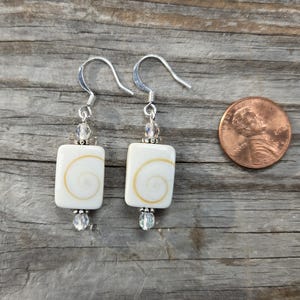 White Shiva Shell Rectangular Earrings, Silver or Gold findings, Hypoallergenic earwire options