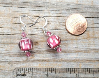 Pink Lampwork Glass Earrings: Swarovski Crystals, Hypoallergenic Options
