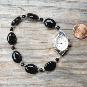 Black Onyx Oval Bracelet Watch, Multiple Sizes Available