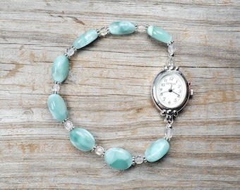 Light Green Moonstone Watch Bracelet, Very durable stretchy band