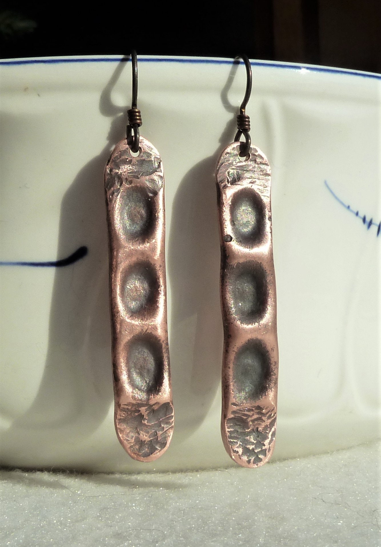 Hand Recycled Copper Peapod Earrings Niobium Earwires Etsy